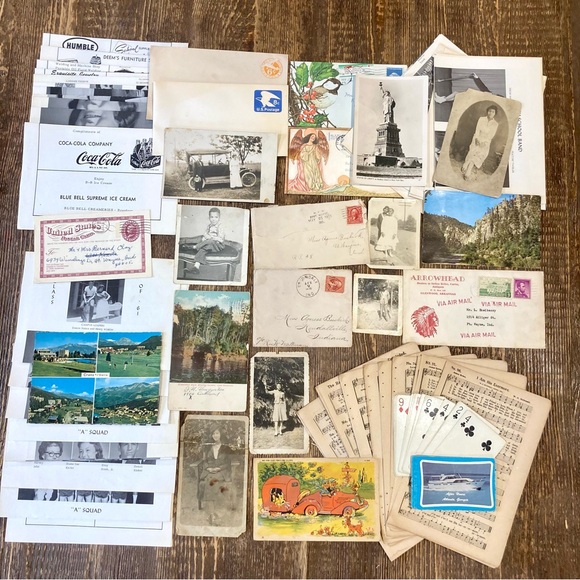 Vintage Other - Ephemera Lot | Photos Postcards Playing Cards Yearbook Pages Hymnbook Pages
